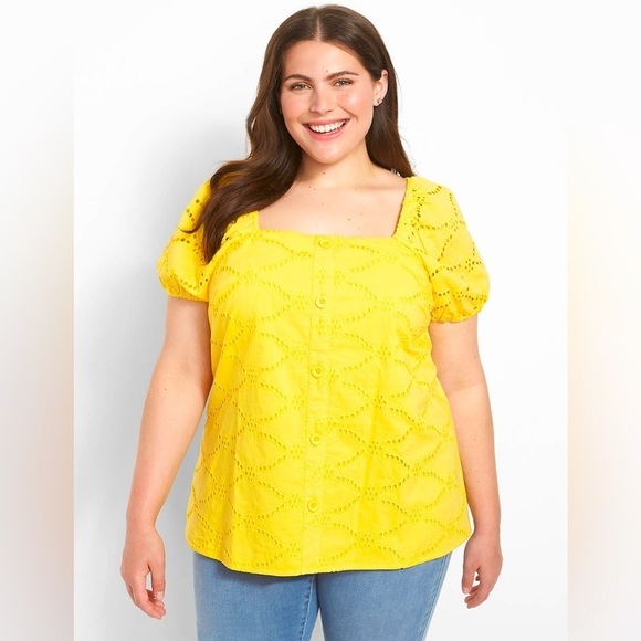 Lane Bryant Women's Yellow Classic Eyelet Blouse with Button Detail Size 20, NWT - Picture 1 of 9